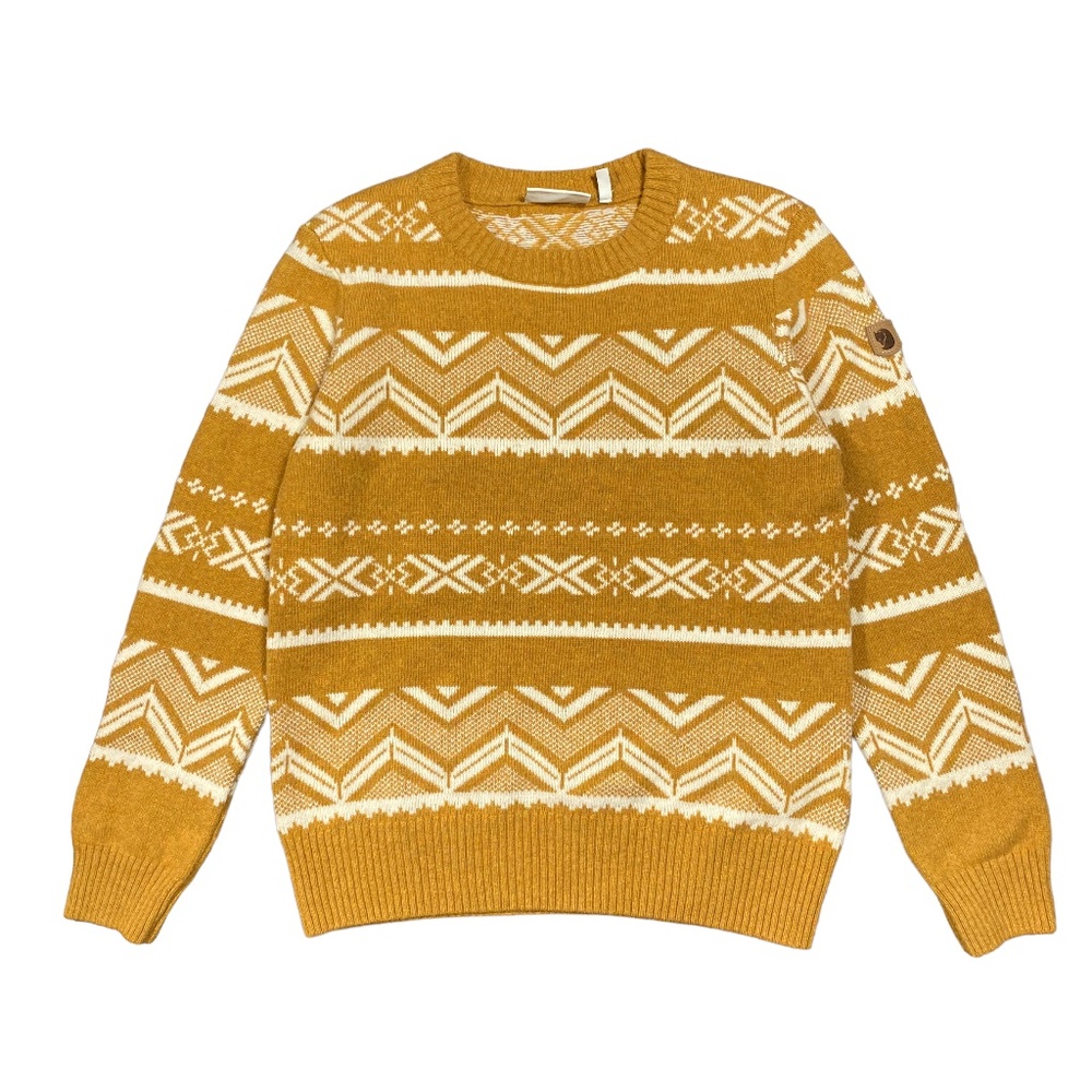 Fjallraven Greenland Re Wool Blend Fair Isle Knit Acorn Yellow Womens Sm